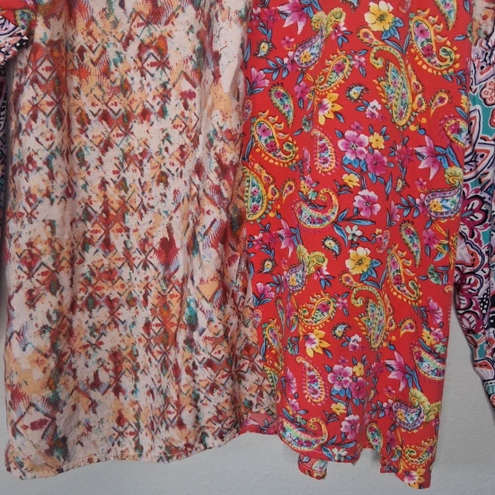 Savanna Jane Mixed Print Floral Embroidered Blouse Ruffle Tie Neck Boho L - Picture 12 of 16